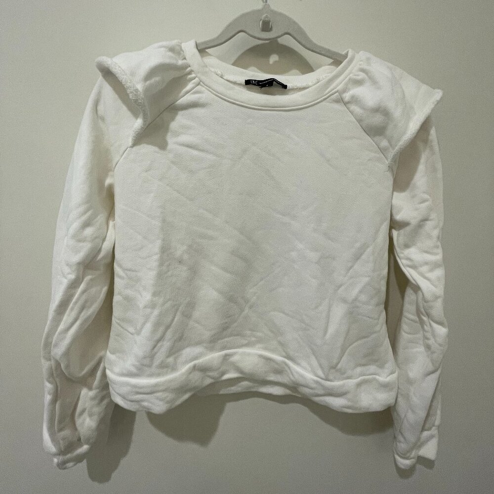 I.N.C. International Concepts Ruffle Shoulder Cropped Sweatshirt-Size M